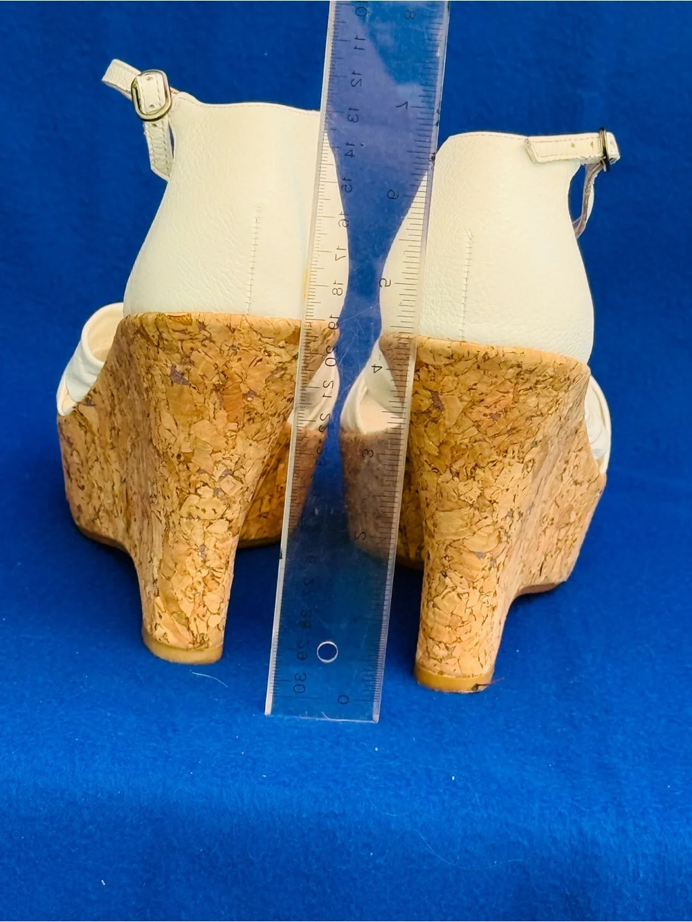 BCBG White Knot Front Cork Wedge Sandals